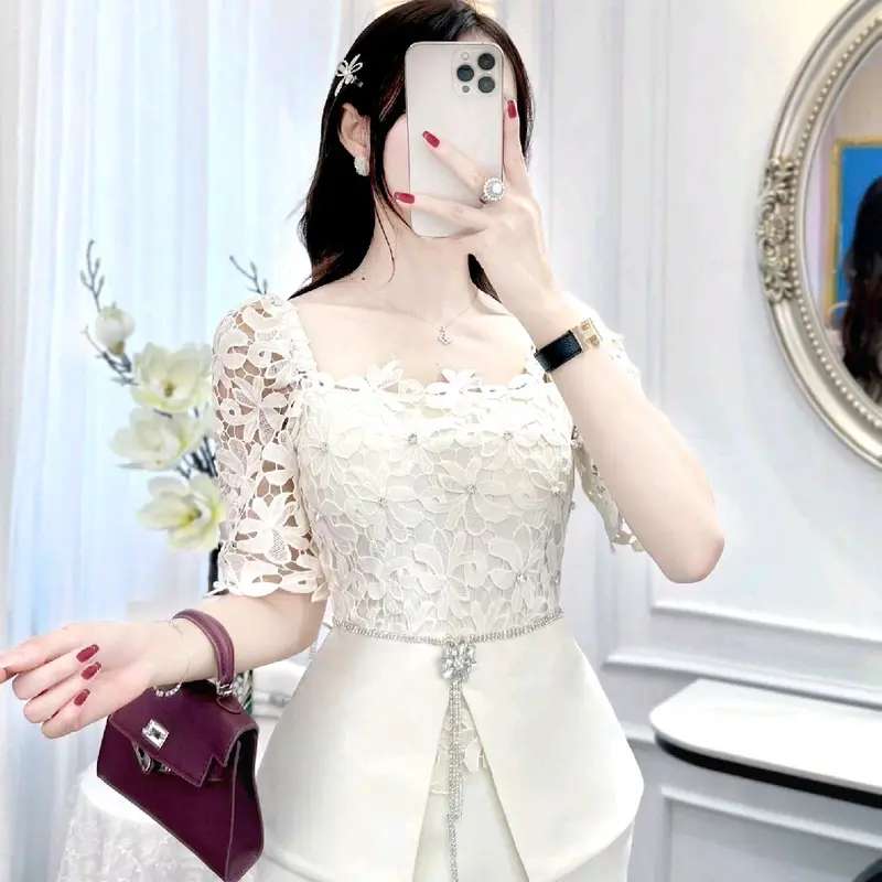 V5317 Đầm Ren Thiết Kế Đính Tag Đá Sang Trọng Mặc Đi Tiệc Đi Làm DVC 4