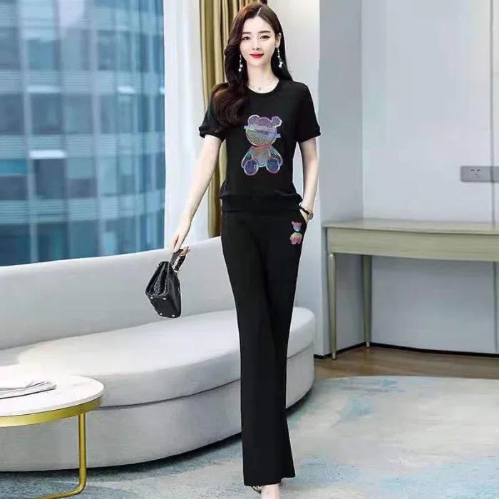 Bộ Đồ 2 Món Thể Thao Thường Ngày Ngoại Cỡ Thời Trang Nữ, Bộ Sưu Tập Mùa Hè Mới 2024, Phong Cách Trẻ Trung Và Bó Sát, Quần Ống Loe, Bộ Đồ Hợp Xu hướng 3