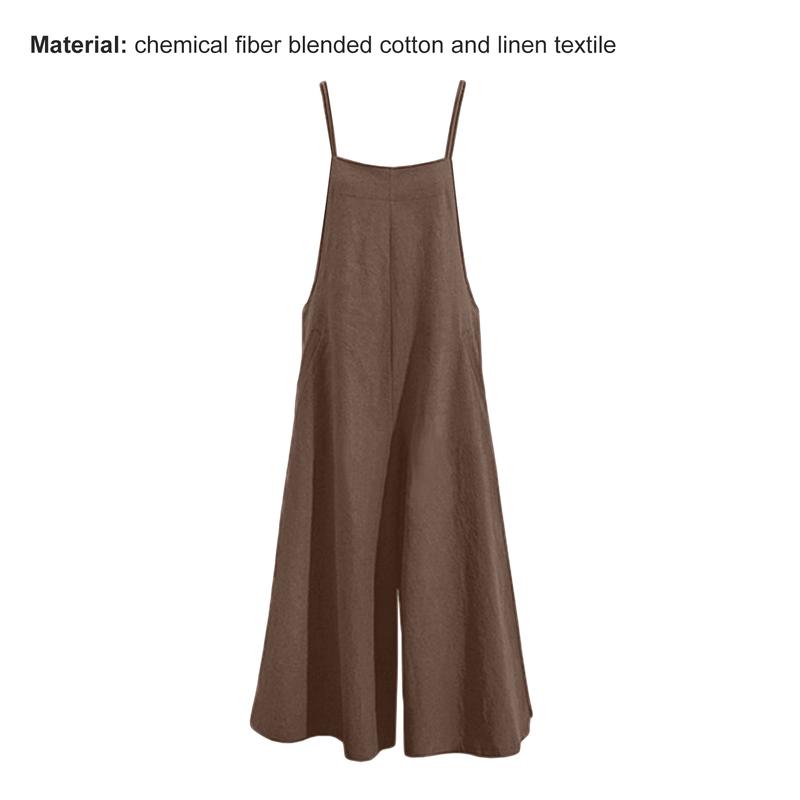 Women Jumpsuit Solid Color Wide Leg Summer Shoulder Strap Side Pockets Romper for Daily Wear 7