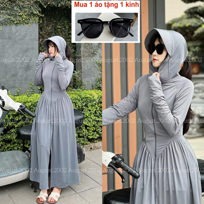 Áo 2 Lớp - Tặng Kính Râm Áo Váy Chống Nắng Toàn Thân Dành Cho Nữ Vải Hàn Lạnh Mềm Mát Chống Tia UV Sport