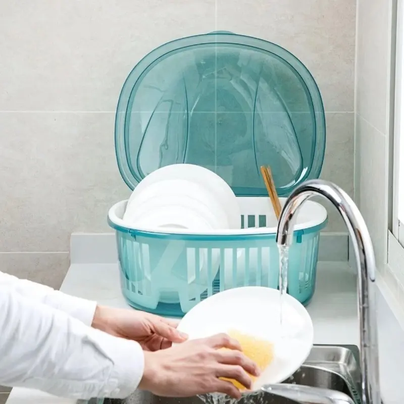 ￼Giá Nhựa Úp Chén Đĩa Ráo Nước Có Nắp Đậy Tiện Dụng Cho Nhà Bếp ( Giao màu ngẫu nhiên) 1