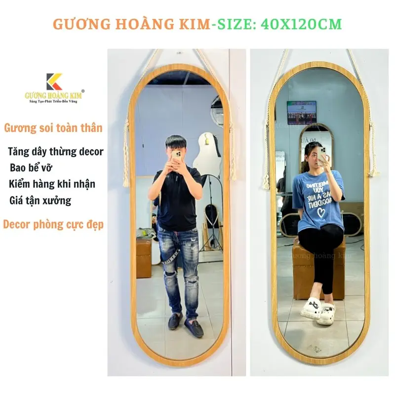 Gương khung gỗ, gương soi toàn thân treo tường, decor phòng cực đẹp, tặng dây thừng và đinh treo không cần khoan tường.GKR02 3