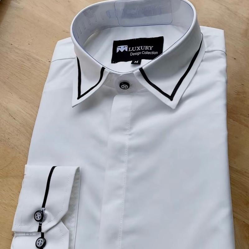 sơmi LUXURY hoạ tiết viền cổ & tay  Ôm gọn Áo Menswear 4