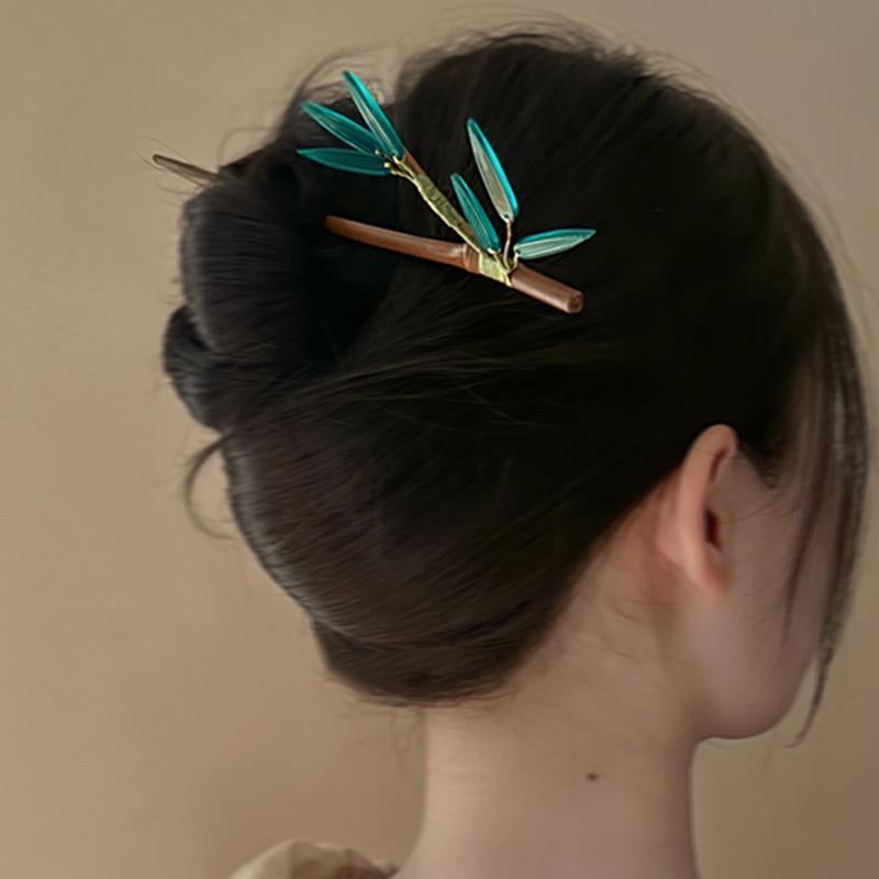 Product Introduction of New Chinese Style Simple Bamboo Leaf Artificial Wood Hairpin Small Niche Ancient Style Accessories Hair Stick Fresh High-end Hair Accessories for Women 9