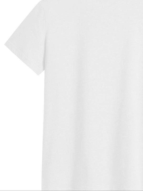 Women's Heart & Aircraft Print Round Neck Tee, Vintage Trendy Casual Short Sleeve T-shirt for Daily Wear, Ladies Summer Outfit 3