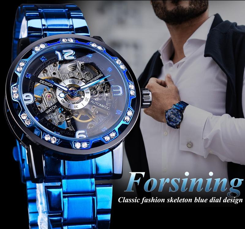 Product Introduction of Men's mechanical watches New Fashion Classic Hollow Rhinestone Manual Manipulator Men's Watch 8