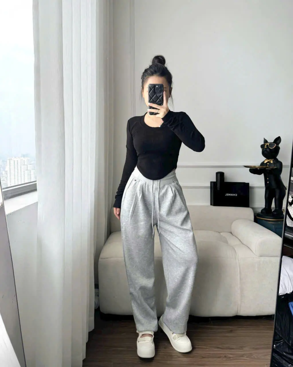 Quần Baggy Chất Liệu Mì Nỉ Cạp Len Màu Đen/ Ghi Thể Thao, Basic Mix Gì Cũng Xinh Nữ