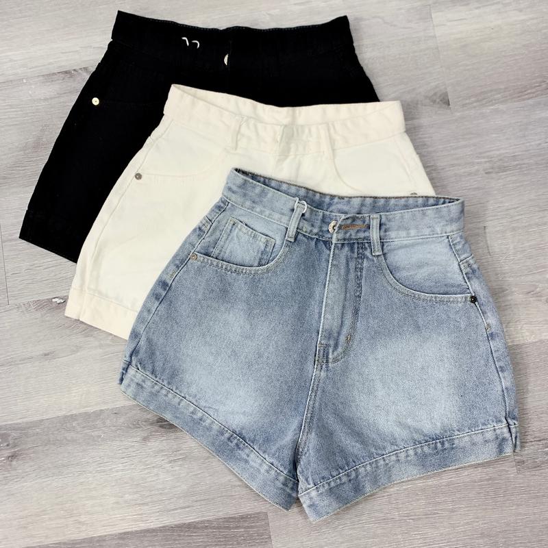 CÓ BIG SIZE Quần short jean nữ màu trơn trắng đen xanh cạp cao lai to Pants Denim Women X88