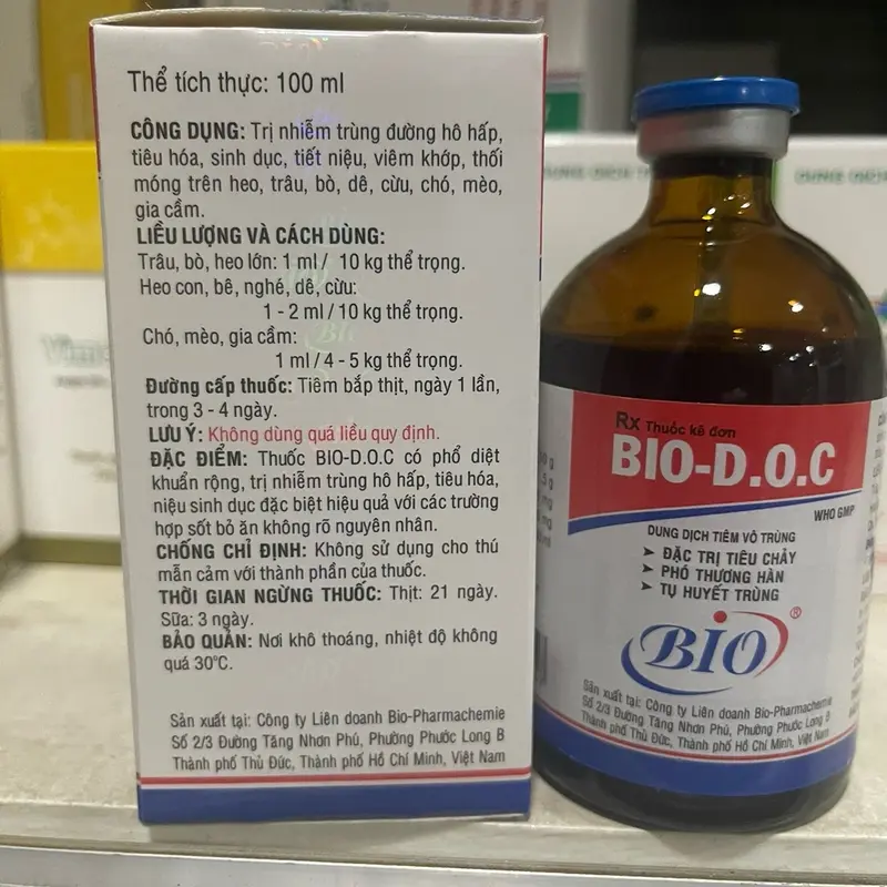 Bio D.O.C (Bio doc 100ml) dung dịch tiêm đặc trị tiêu chảy, phó thương hàn, tụ huyết trùng chó, mèo, gà chọi, gà tre, gà nòi, gia súc, gia cầm (dạng lỏng) 7