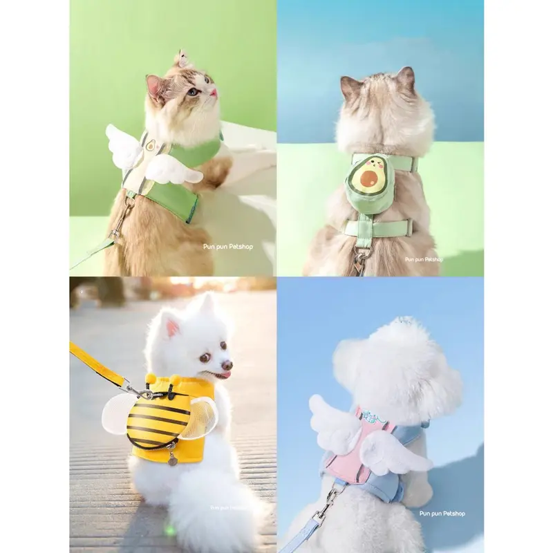 Dây dắt chó mèo đi dạo, đai yếm cánh thiên thần , quả bơ dễ thương - Pun Petshop 0