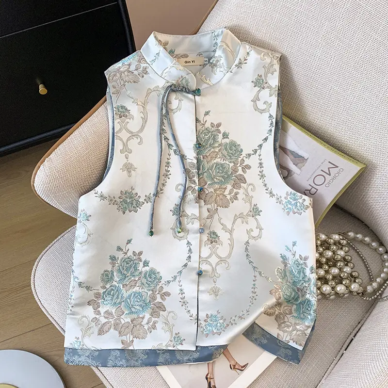 Áo Vest Thêu Jacquard Cổ Thuyền Cổ Điển Phong Cách Trung Quốc Mới, Áo Khoác Nữ, Áo Vest Phong Cách Dân Tộc, Bộ Sưu Tập Mùa Thu, 2022 / 2024