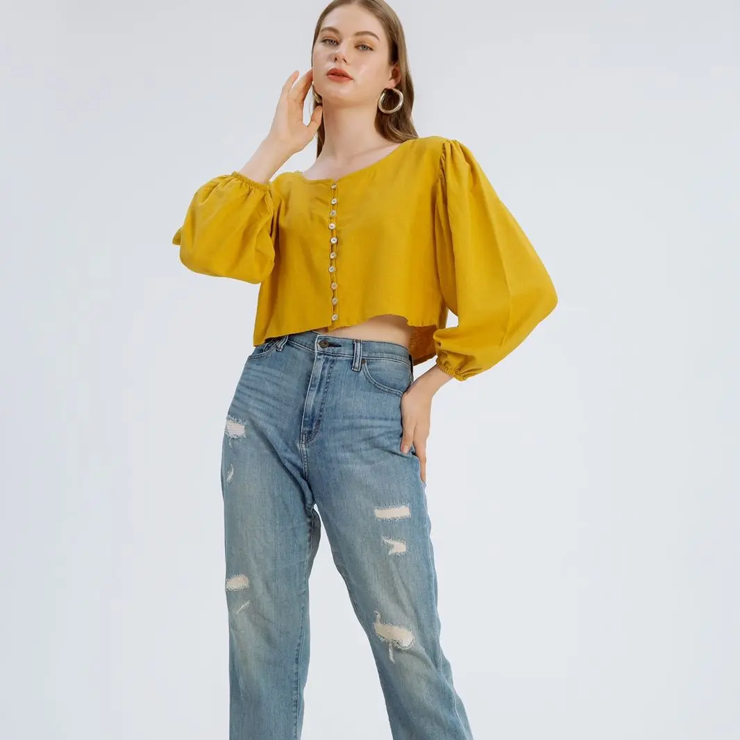 JOAN CROP TOP Bahan Linen Premium formal katun