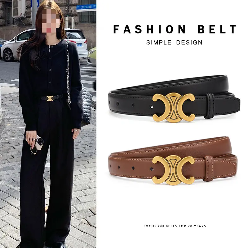 Thắt Lưng Arc De Triomphe, Dành Cho Nữ, Da Thật, Dễ Phối Đồ, Thời Trang, Hợp Xu hướng, Cao Cấp, Trang Trí, Thích Hợp Cho Quần Âu, Quần Jean, Dây Đeo, Màu Đen