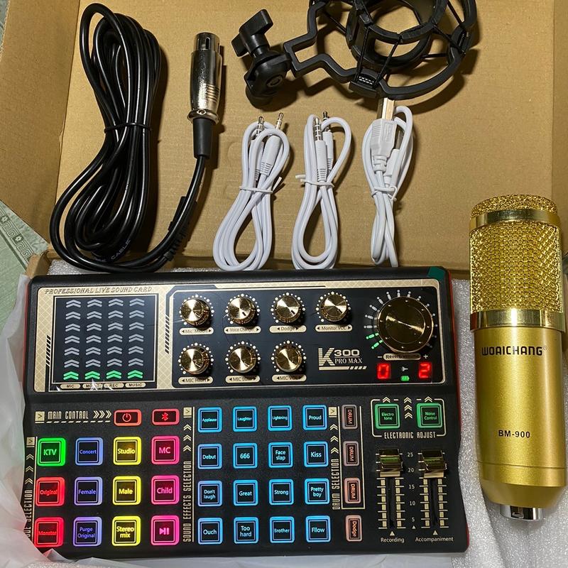 Bộ Thu Âm K300 pro max kèm mic BM900 đầy đủ tai nghe kẹp míc Kem gochek ultra