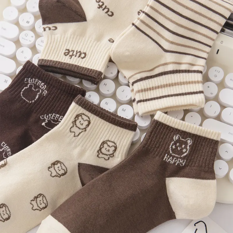 Tất cổ ngắn CHERRY chất liệu cotton, set 5 đôi họa tiết thêu dễ thương Nữ 5