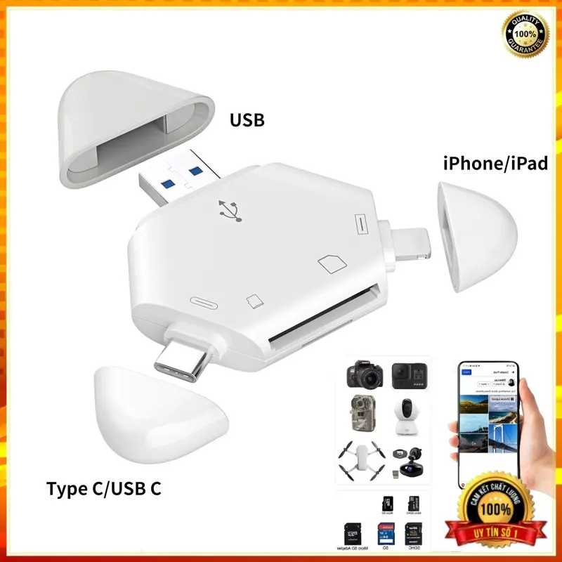 Đầu đọc thẻ nhớ SD/TF đa năng có cổng Type-C, USB – dành cho điện thoại di động, laptop, PC - LAMJAD STORE 0