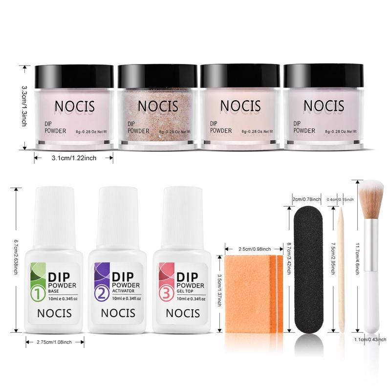 Nail Art Kit, 1 Set Nail Art Starter Kit, Including 4 Dip Powder, 1 Nail Brush, 1 Nail Buffer, 3 Dip Liquid, 1 Nail File and 1 Nail Stick, Gel Nail Set Kit, Christmas Gift, Nails Supplies 1