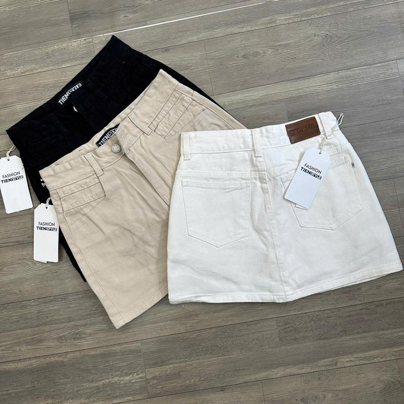  TIENSTYLE - Chân Váy Jean Nữ Chữ A Túi Vuông Viền Chỉ Có Lót Quần Dáng Ngắn Women Chân váy Jean Nữ Bigsize Chuppy 3 Màu Trắng Nâu Kem - Nữ 