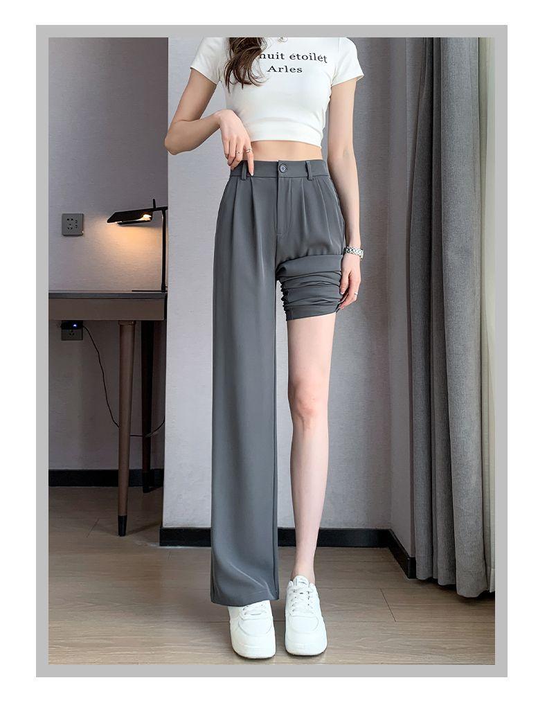 Product Introduction of Spot New 2025 New Wide-Leg Straight Pants Women's Summer Thin High Waist Drooping Straight Casual Small Narrow Suit Pants South Korea Japanese and Korean Style 17