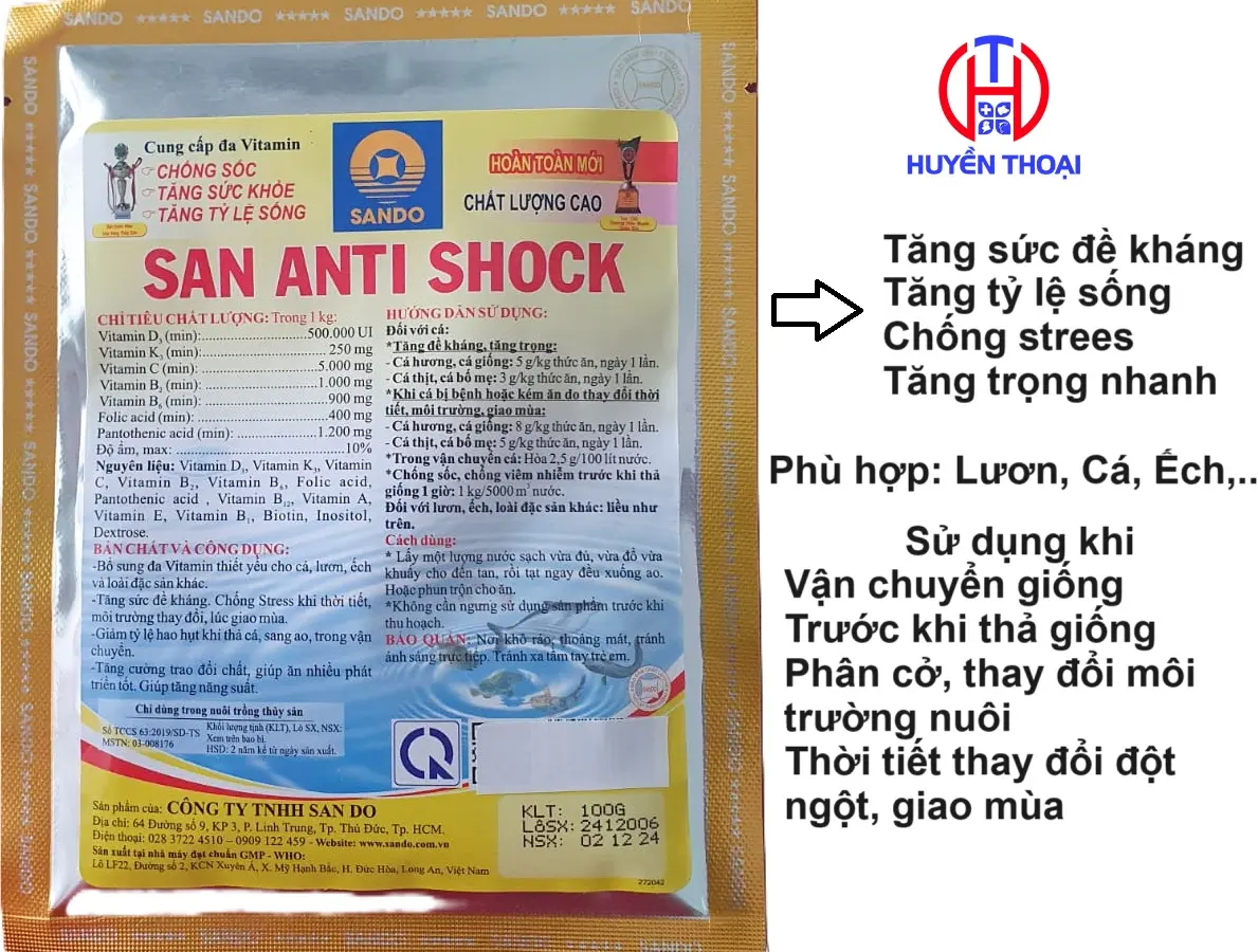 San Anti Shock: chống sốc, tăng sức đề cho Lươn, Cá, Ếch gói 100g