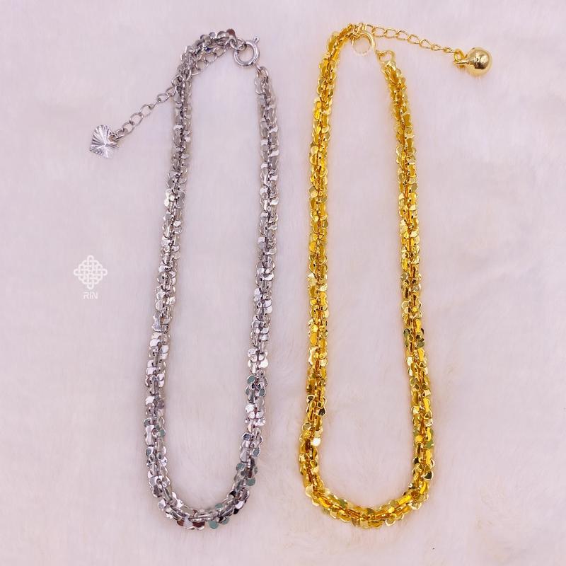 Lắc chân titan hoa mai, Vòng chân titan kiểu dáng dây xù không phai không rỉ sét màu vàng hoặc trắng, trangsucmoiluatuoi.RIN