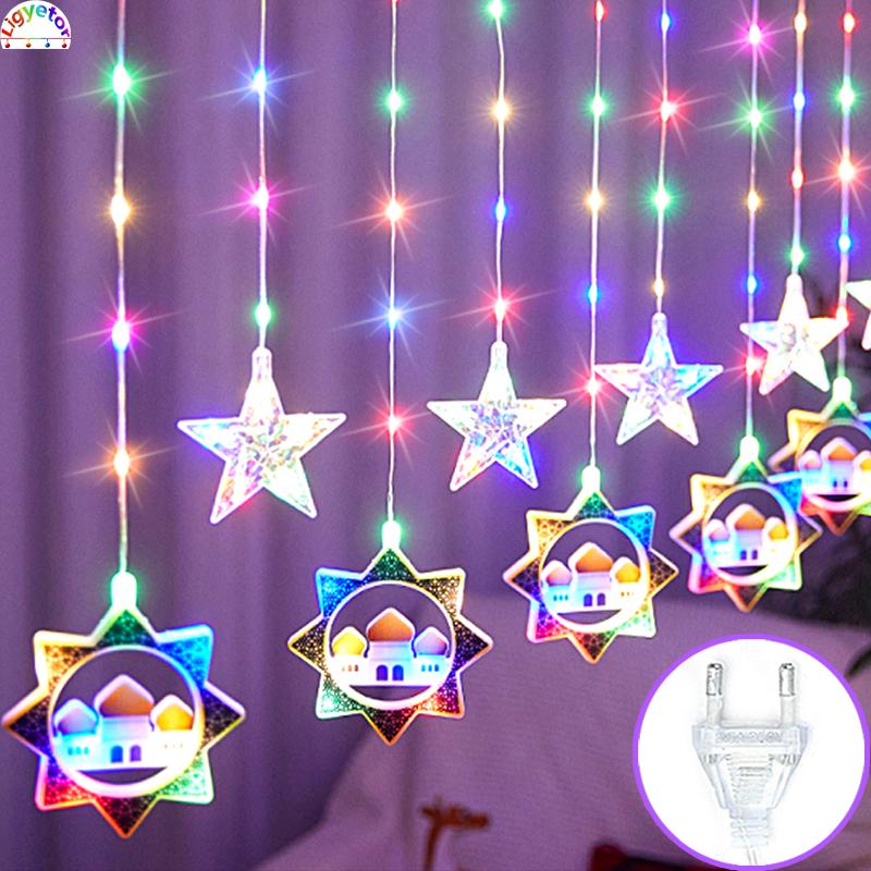 4.2M 95LED Sun Moon Lights Curtain String Lights Castle Colored ...