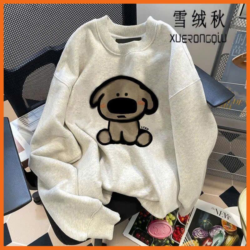 Product Introduction of Áo sweater nỉ form rộng chất nỉ in hình Shin ôm cún phong cách Hàn Quốc cho nữ 14