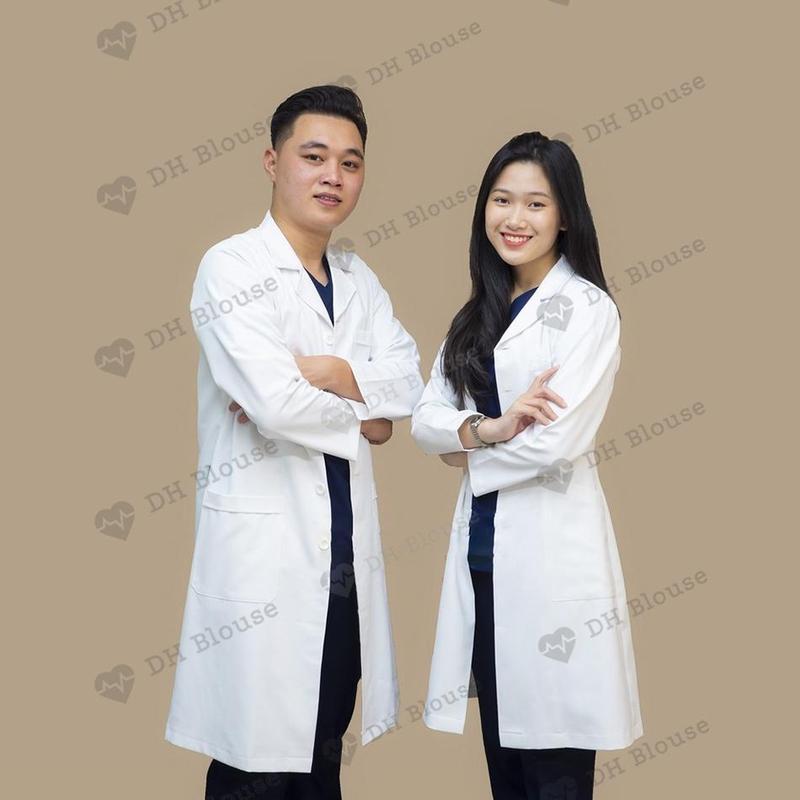 Áo choàng blouse trắng dáng dài cho bác sĩ dược sỹ- áo blue trắng phòng thí nghiệm kỹ thuật viên spa thẩm mỹ viện
