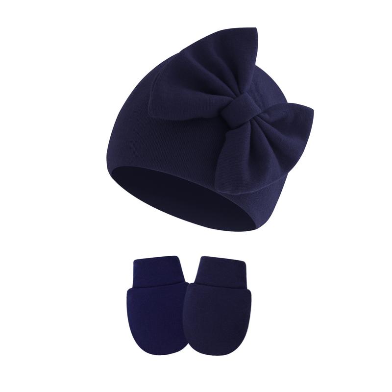 Product Introduction of New Baby Bow Hat Anti-Grasping Gloves Suit Thick Baby Beanie Cap 0-June 4