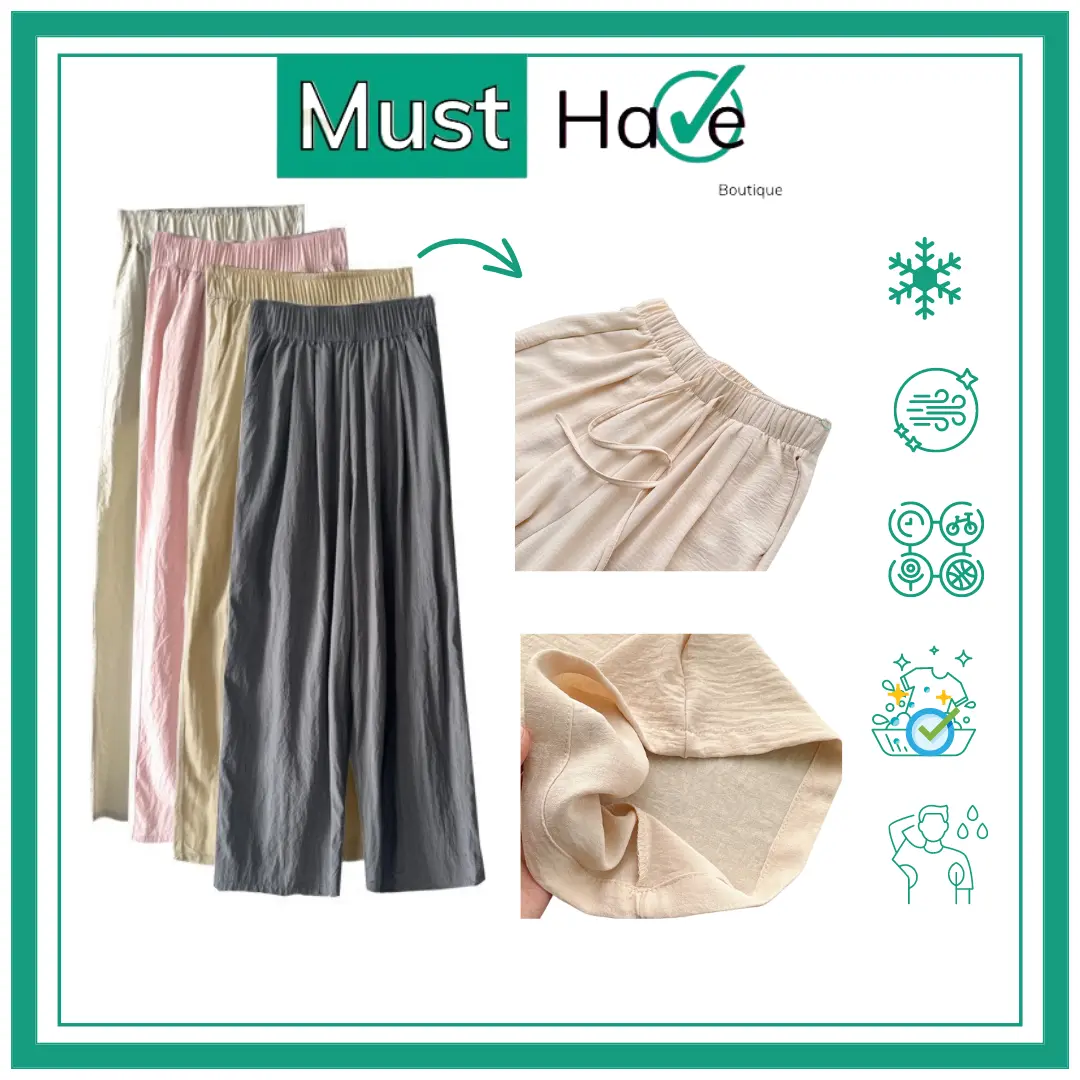 Quần dáng rộng xếp ly Must Have mát, quần nữ ulzzang ống rộng mùa hè cá tính có dây rút
