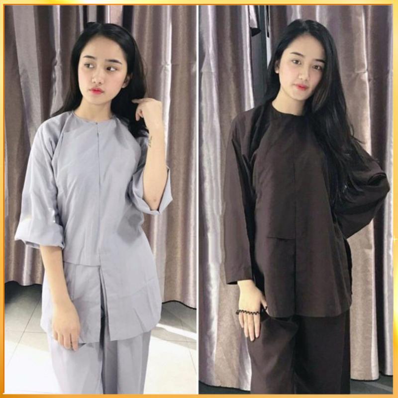 Đồ Lam Đi Chùa - Bộ VẠT HÒ Nút Bấm Áo Tay Dài Vải Kate Truyền Thống Dành Cho Phật Tử - AL063 Nữ Top Women