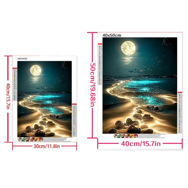Night Beach Scene DIY Diamond Arts Colorful Painting Kit without Frame, DIY 5D Diamond Arts Colorful Painting Kit, Wall Art Decor for Home 1