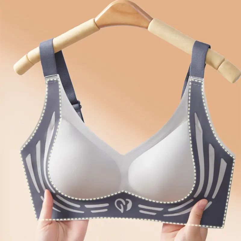 Seamless Contrasting Color Fixed Cup Women's Underwear, Push-up And Comfortable, Breast-shrinking And Beautiful Back Bra