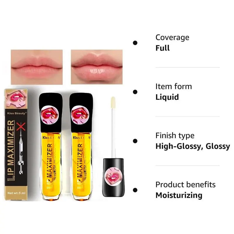 Long Lasting Lip Plumper Oil, 2 Counts/set Moisturizing Lip Plumper, Glossy Lip Glaze Stick, Plumping Lip Oil Lip Stick for Girls & Women 6