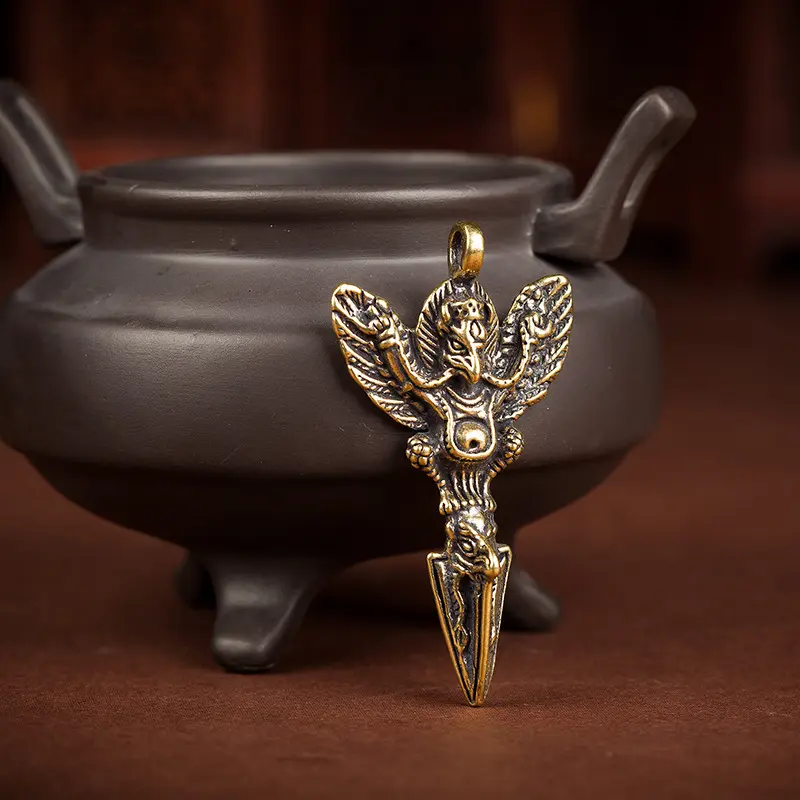 Garura Statue Pendant, Pure Copper Vajra, Brass Creative Pendant, Safety Car Key Ring Pendant, Brass Monster Subduing Club Pendant, Flying Eagle Vajra