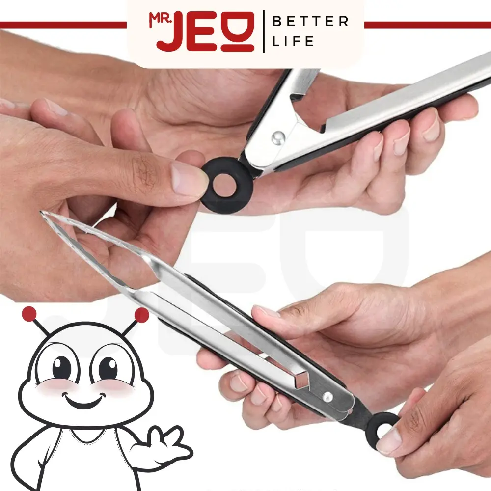 Jepitan stainless steel tebal gagang Silicone 14 Inch / capitan makanan PREMIUM /Food tongs Premium