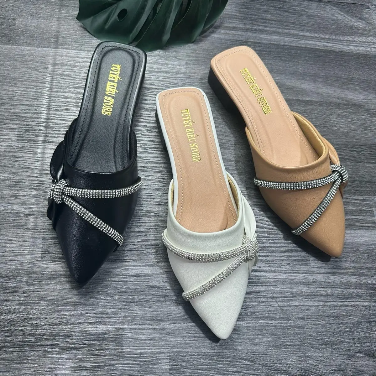 TUYETKIEUSTORE Sục 3 phân xoàn hai dây chéo hông da hai lớp mềm chuẩn size Shoes DéP Nữ Jean GiàY