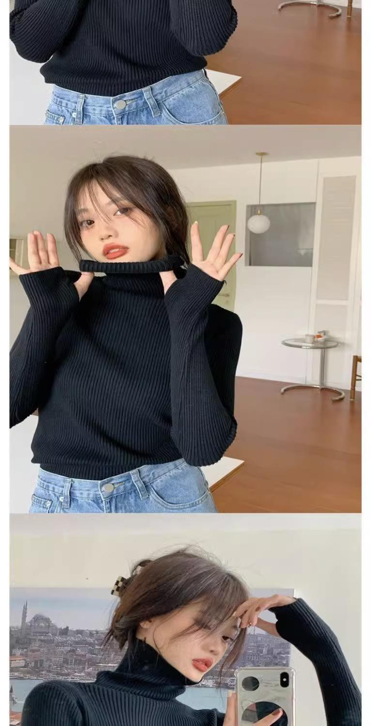 Product Introduction of Knitted Bottoming Shirt Padded Top Sweater Turtleneck Women's Autumn Best-Selling Fashionable Stylish Inner Wear Finger Fit Design Knitwear Womenswear 4