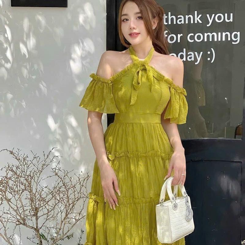 Đầm lụa dạng yếm thắt nơ cổ 2