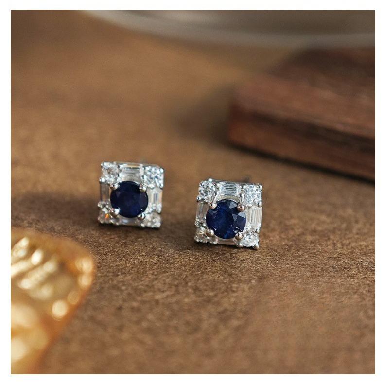 [Natural Crystal] Internet Celebrity, Influencer Recommended/Natural Sapphire Stud Earrings/S925 Silver Stud Earrings/Girls Women Fashion Simple Accessories 4