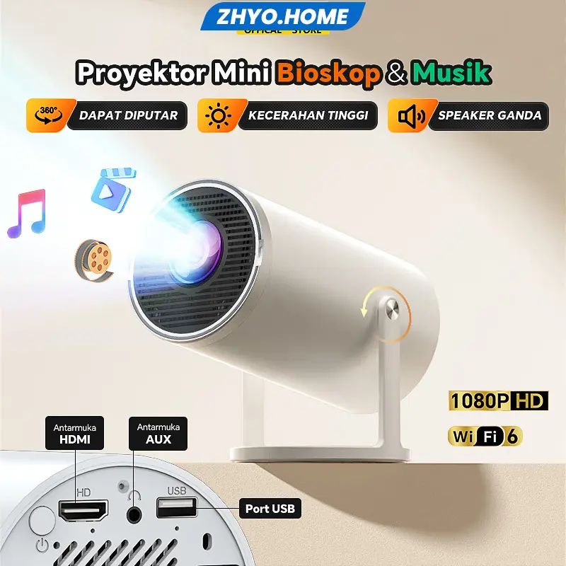 【COD】ZHYO HY300 Pro Proyektor 4K Kamar Tidur Rumah Proyektor 5G Kotak Android Kotak Android Teater Rumah TV Kecil
