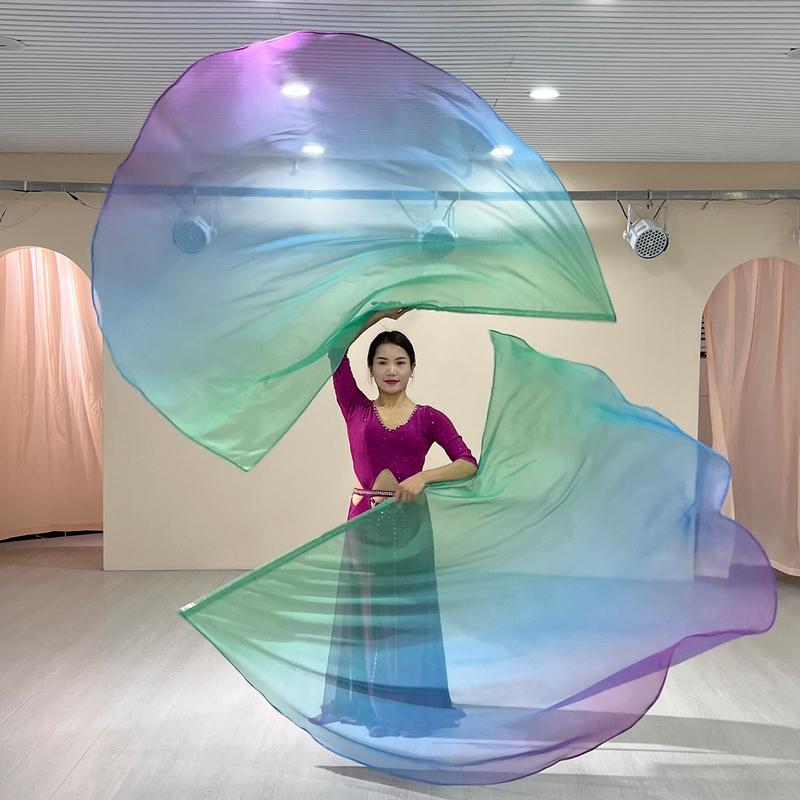 Product Introduction of Women Belly Gradient Dance Long Fan National Long Bamboo Fan Colors Silk Fans For Dancer Decor Hand 16
