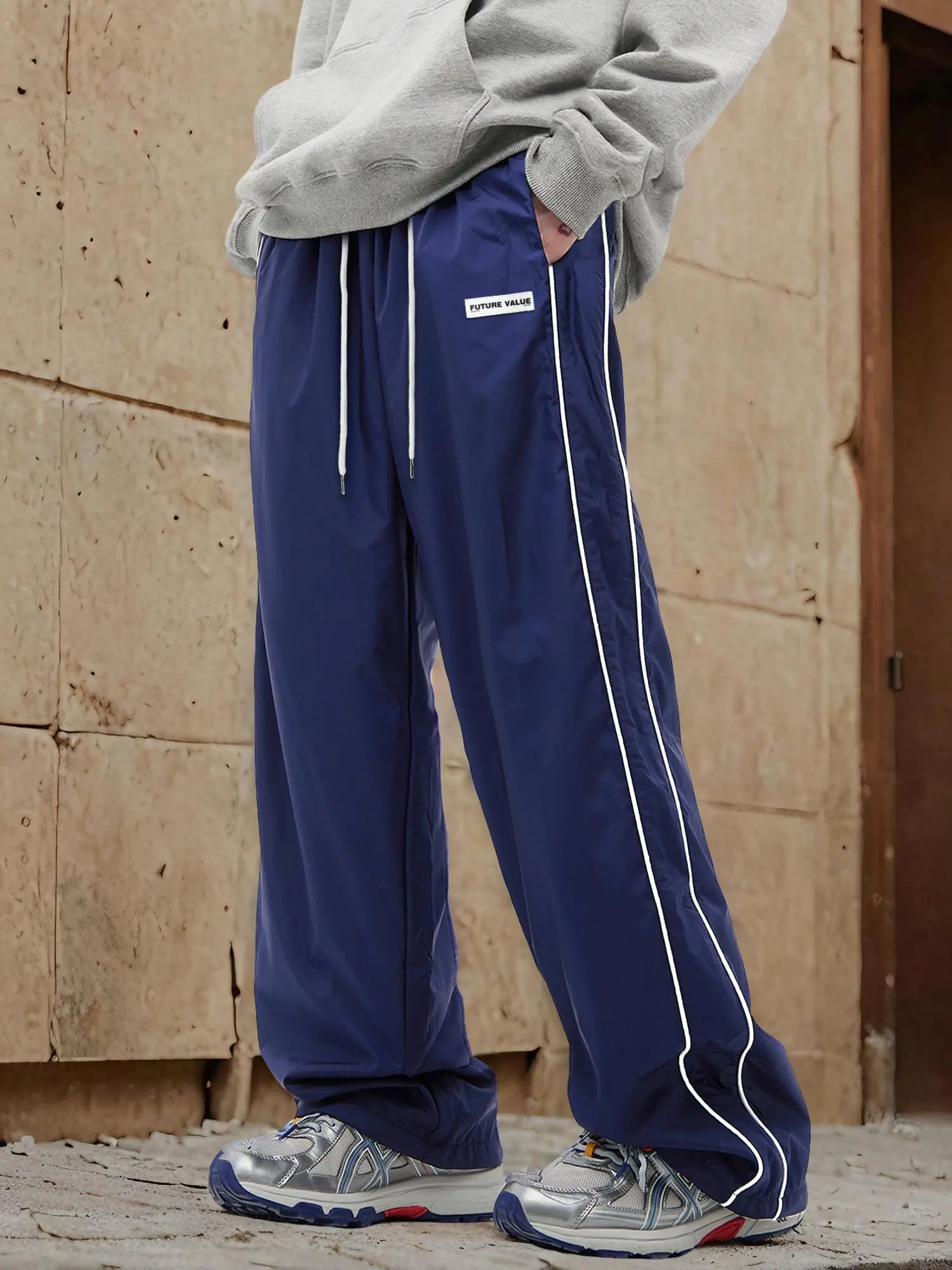 saferido 2024 Spring And Summer New Trendy American Style Versatile Straight Solid Color Striped Pants Loose Casual Sports Trousers Men's