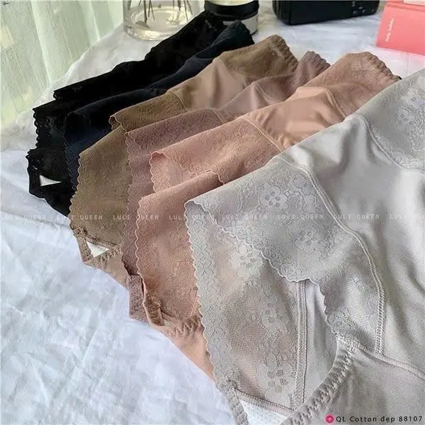 ￼Combo 3 Quần Lót Nữ Cotton Lưng Cao Ôm Bụng Định Hình Nâng Mông Phối Ren Cạp Cao Gen Bụng 1