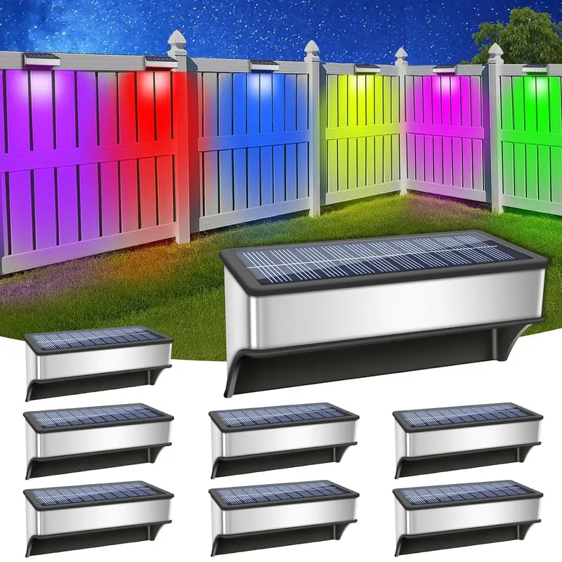 Solar Powered 8LED Fence Light, Solar Deck Light, Solar Step Light, Stainless Steel RGB Color Light Mode, Super Bright Solar Landscape Light for Courtyards, Gardens 4