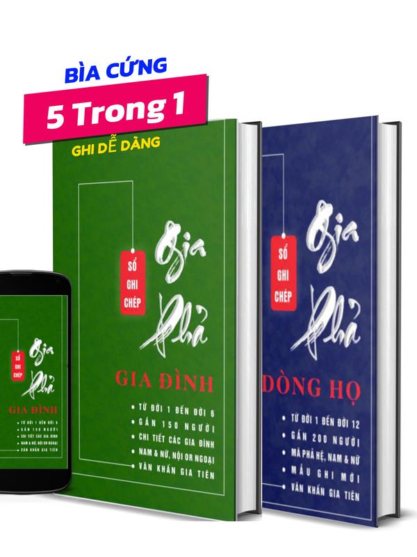 Sổ ghi chép gia phả dòng tộc và gia đình bìa cứng 5 trong 1, ghi gần 200 thành viên dòng họ
