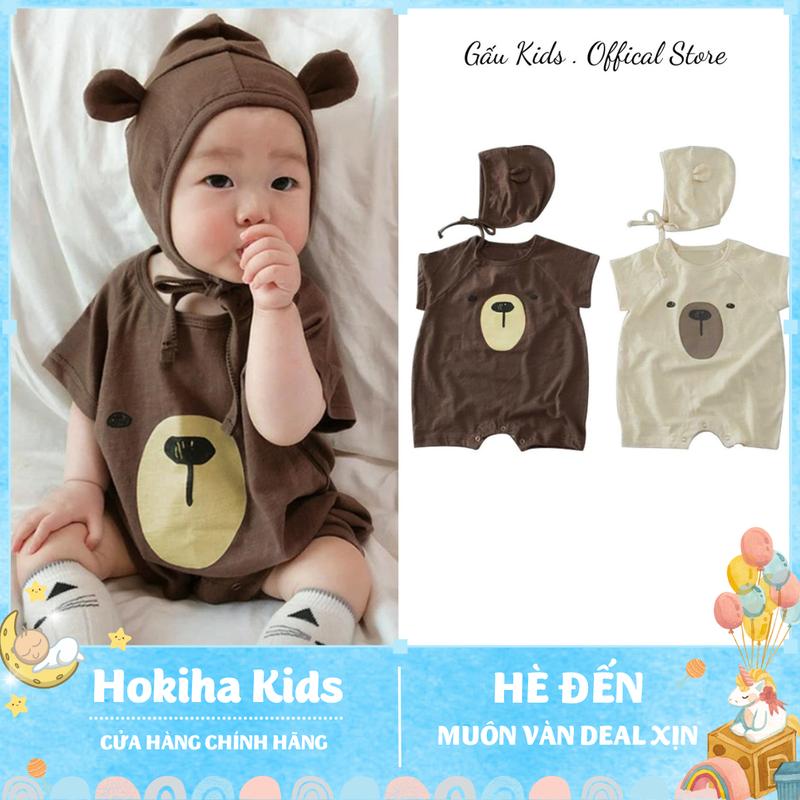 Bodysuit cho bé trai, bé gái mùa hè, bộ áo liền quần vải cotton an toàn cho bé từ sơ sinh size 3 - 12kg kèm mũ TE01