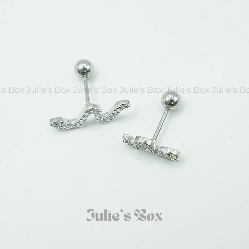 [1 Chiếc] [BẤM] Khuyên Tai THANH BẠCH XÀ Đính Đá Không Gỉ Sét Không Ngứa julies box 66 1