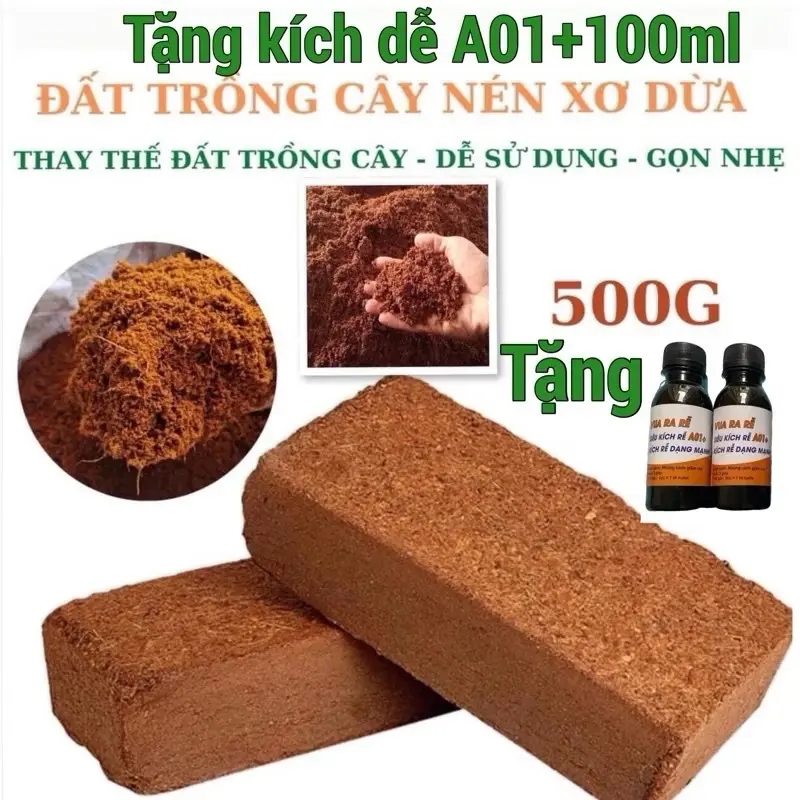 [ Tặng Kích Dễ A01 ] Combo 10 Viên Nén Xơ Dừa Trồng Cây Tặng kèm 1 Chai Kích Dễ A01+ 100ml Dạng Mạnh