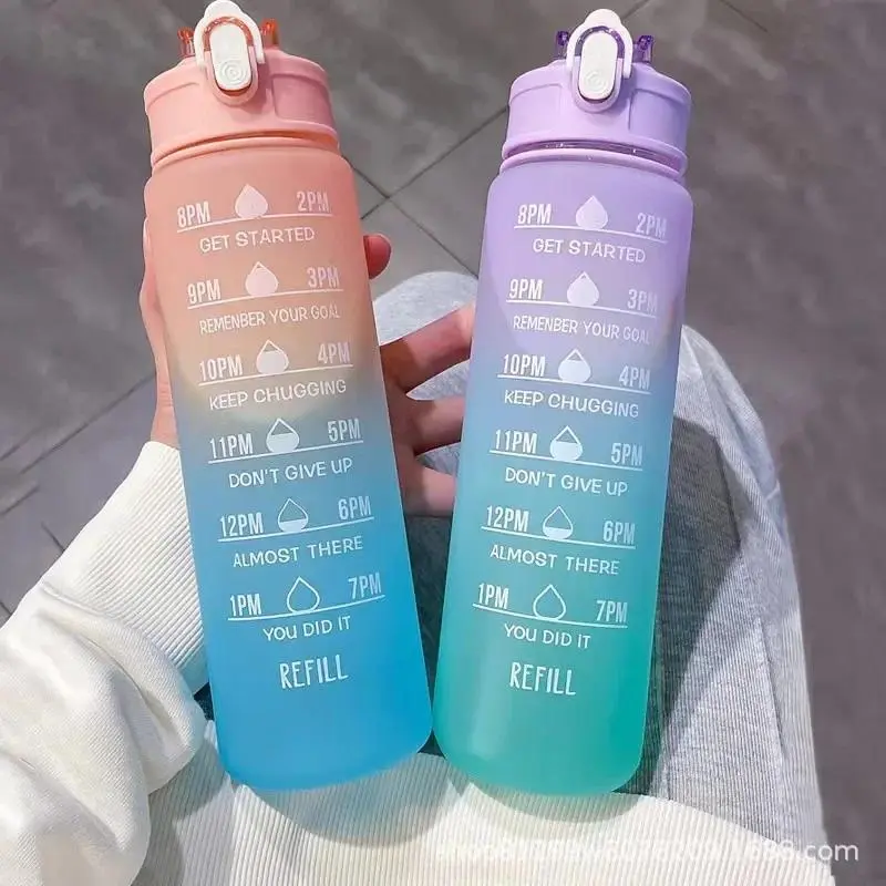 Bình Nước, Dung Tích 900ml, Bình giữ nhiệt Có Ống Hút, Màu Cầu Vồng, Thiết Kế Tạo Động Lực, Thích Hợp Cho Thể Thao, Có Điểm Đánh Dấu Thời Gian, Chống Rò Rỉ, Thích Hợp Cho Mùa Hè, Cốc